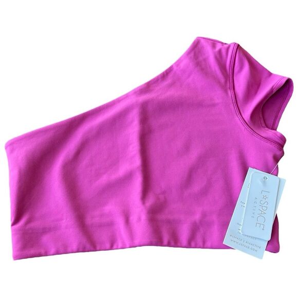 L*Space Size L Genessee One Shoulder Crop Top Hot Pink Basic Yoga Athleisure New - Picture 1 of 8